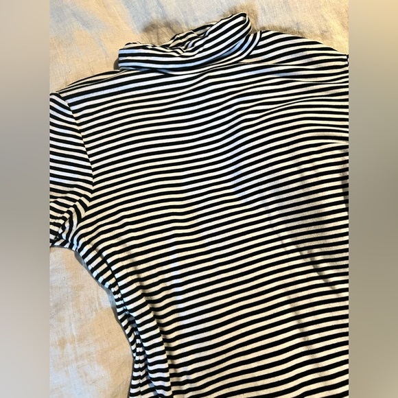 Michael Kors Stripe Turtleneck short sleeve designer retro pinup dark academia - Picture 5 of 8